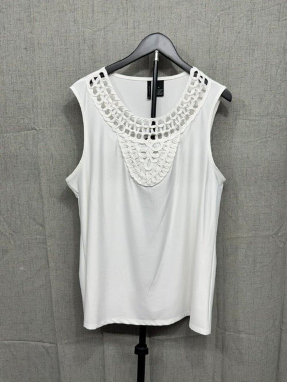 New Directions Sleeveless Crochet-neck Knit Top - White - XL